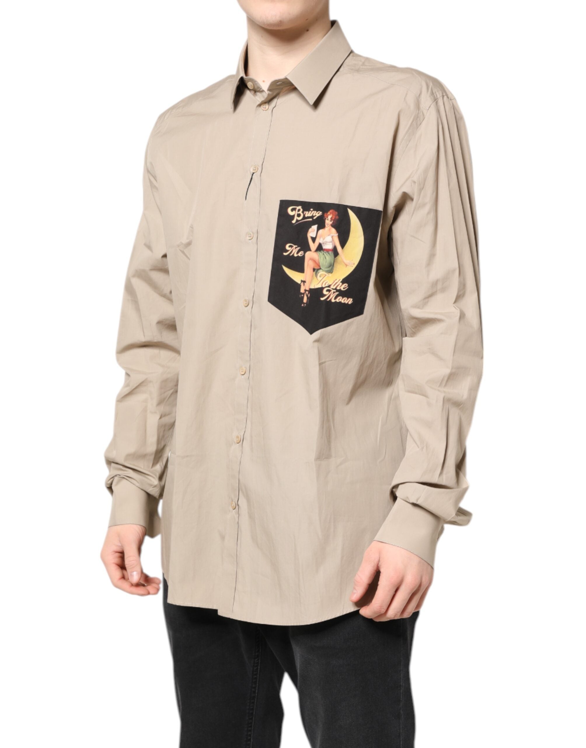 Dolce & Gabbana Beige Pin Up Print MARTINI Men's Casual Shirt
